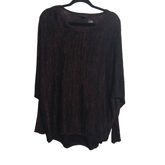 IN Studio Black Red Sweater Top Size XL Metallic Knit Dolman Sleeve Pullover - Picture 1 of 7